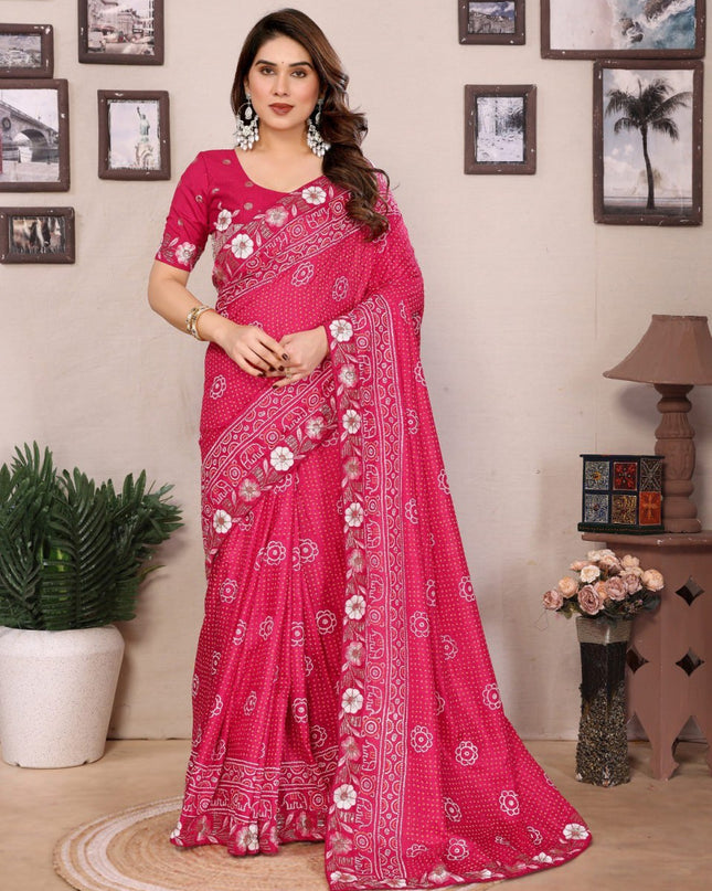 Kiara Panetar 3 Vichitra Silk Bandhani Print Pink Color Saree Wholesale