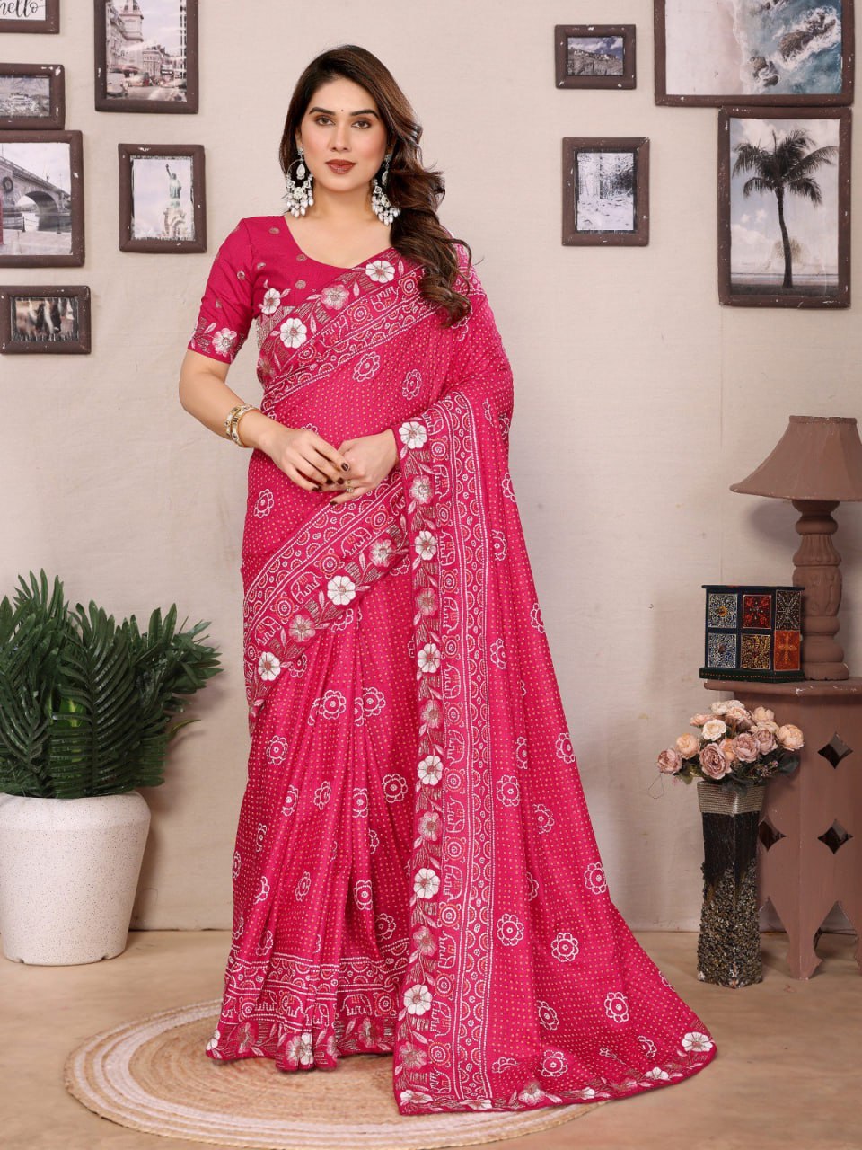 Kiara Panetar 3 Vichitra Silk Bandhani Print Pink Color Saree Wholesale