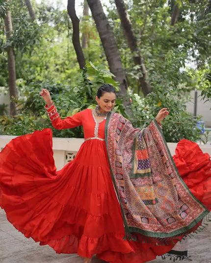 Mohini 9275 Red Color Roman Gown Dupatta Collection With Mirror Lace Work