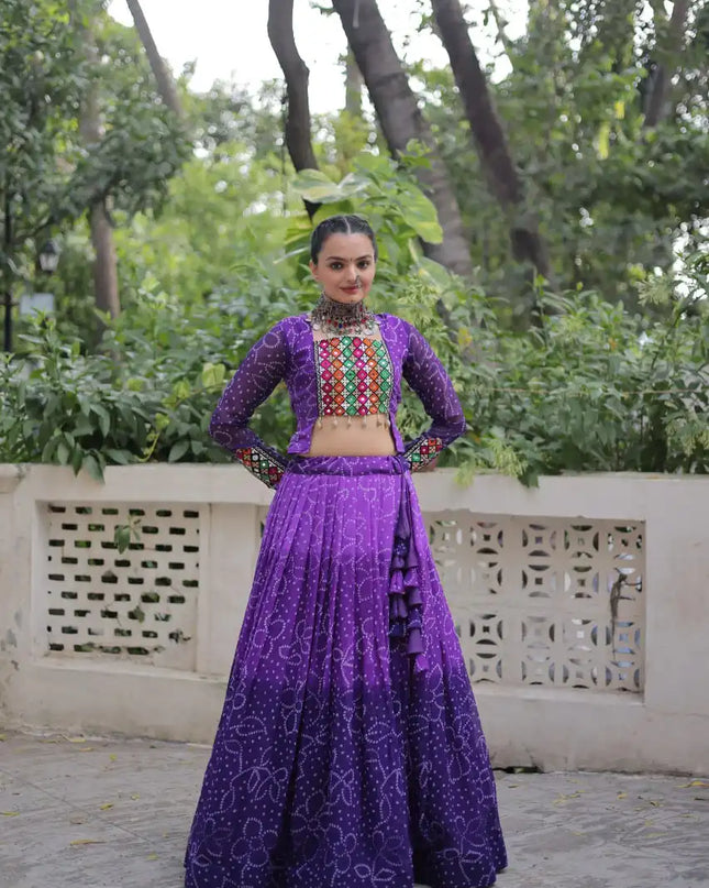 Moni 5049 Georgette Bandhani Printed Purple Color Navratri Skirt Top Collection