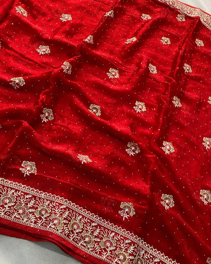 Kiara Hammers 2 Party Wear Red Soft Fendi Chiffon Silk Saree