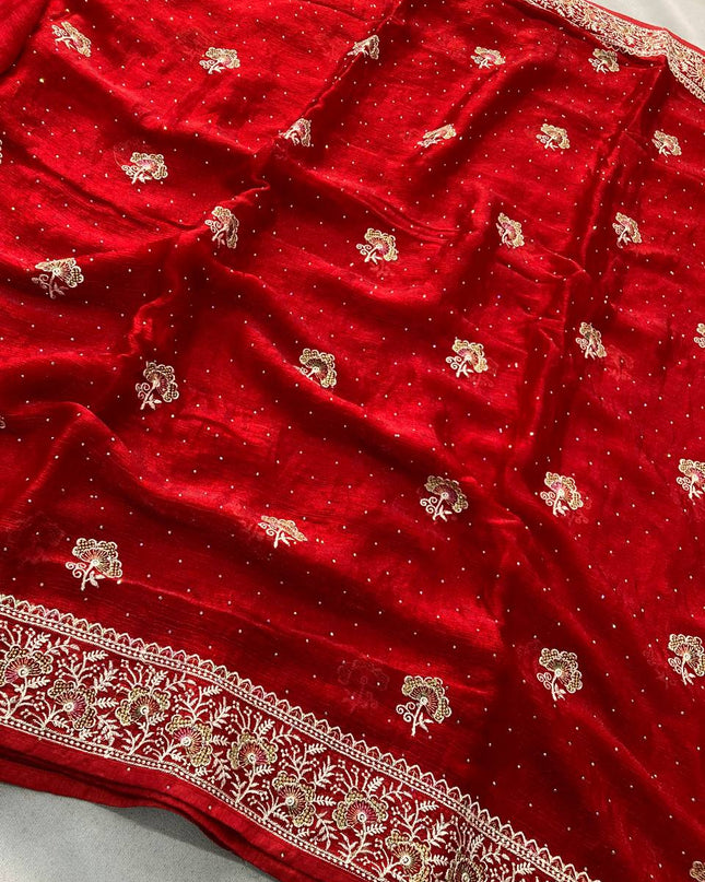 Kiara Hammers 2 Party Wear Red Soft Fendi Chiffon Silk Saree
