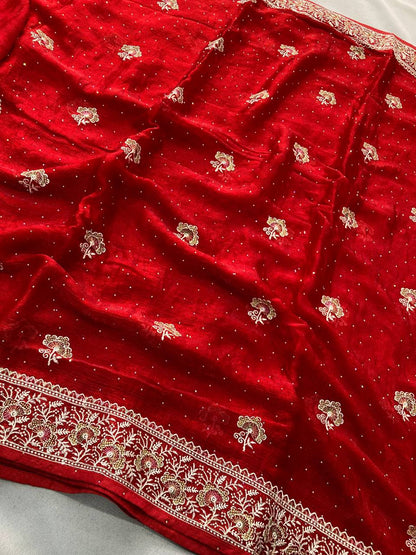 Kiara Hammers 2 Party Wear Red Soft Fendi Chiffon Silk Saree