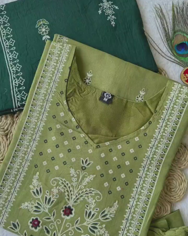 KR 397 Pista Green Cotton Hand Block Printed Readymade Dress