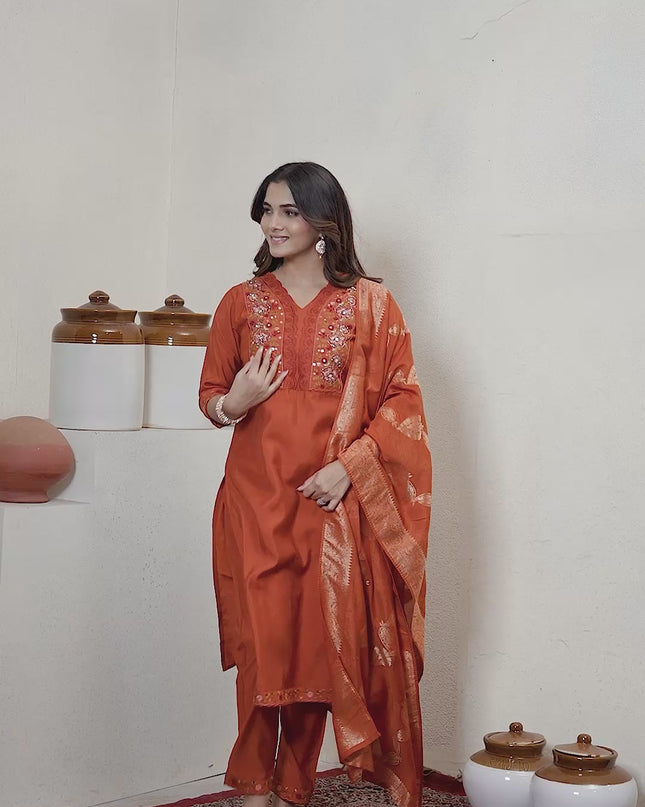 Lila 135 Orange Roman Silk Hand Work Readymade Suit 2026