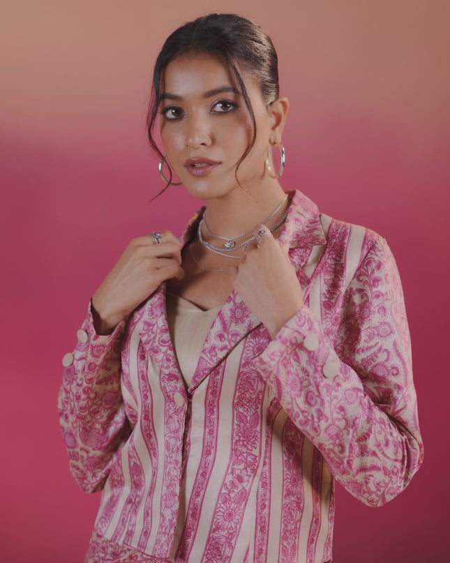 WMN 1316 Pink Tasar Silk Printed Indo Western Collection