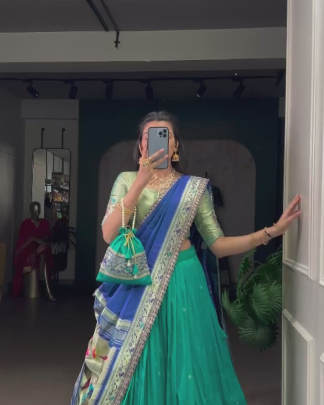 WMN 2030A Navy Blue Soft Silk Paithani Lehenga Choli Online