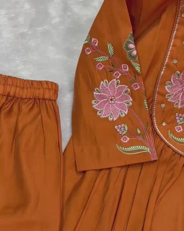 Lila 136 Orange Roman Silk Anarkali Readymade Suit