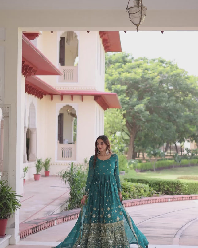 Moni 1216 Silver Crunchy Sequins Embroidery Gown With Dupatta