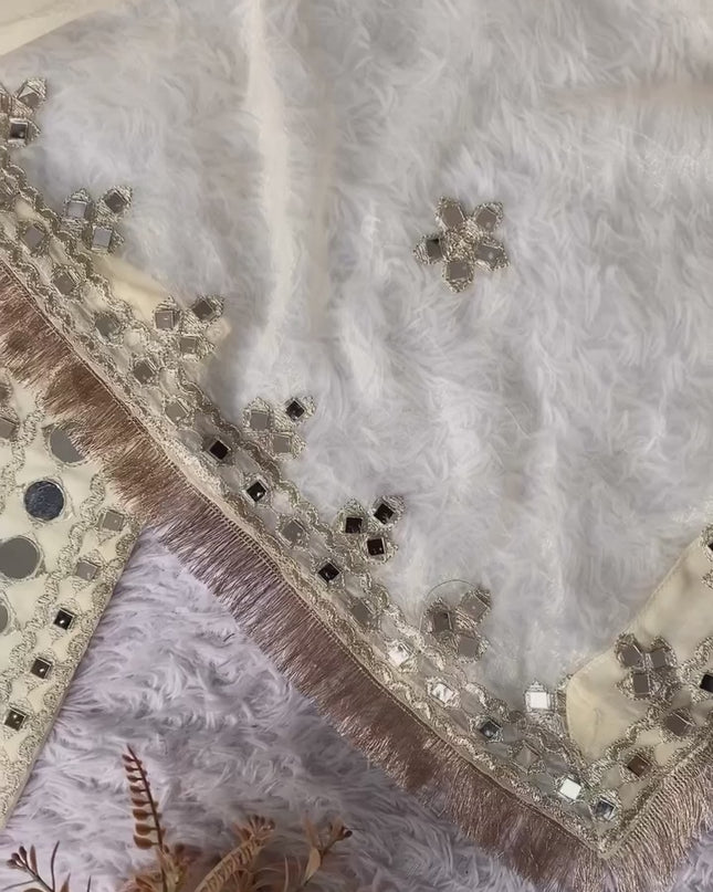 BV 452 Cream Georgette Mirror Work Readymade Suit