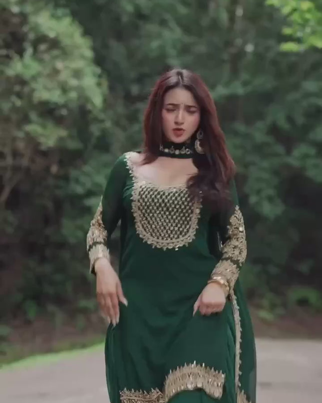 Deepika 5978 Green Foux Gorgette Readymade Dress Collection