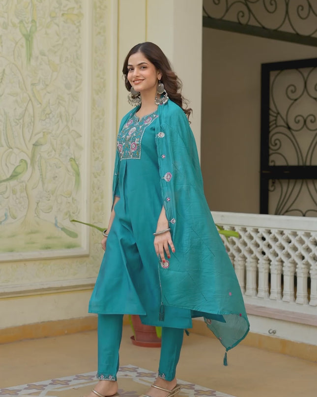 Lila 145 Sky Blue Viscose Silk Readymade Suit Collection