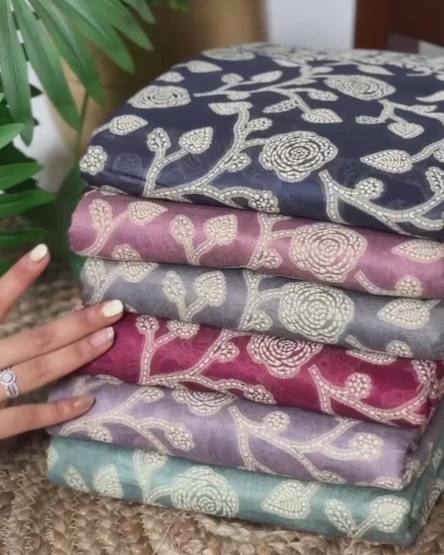WMN 8004 Grey Cotton Silk Flower Printed Saree