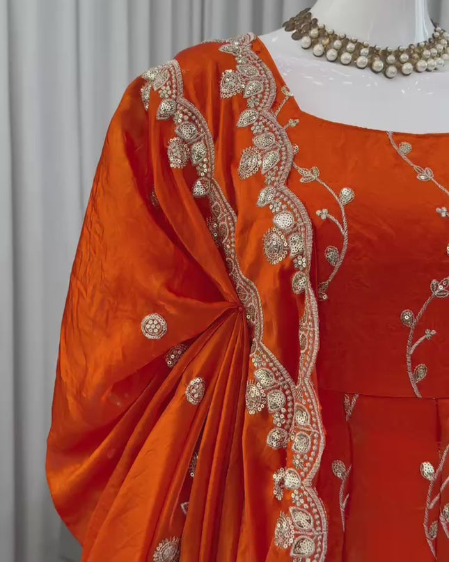 Deepika 5953 Orange Fendy Silk Festival Anarkali Suit