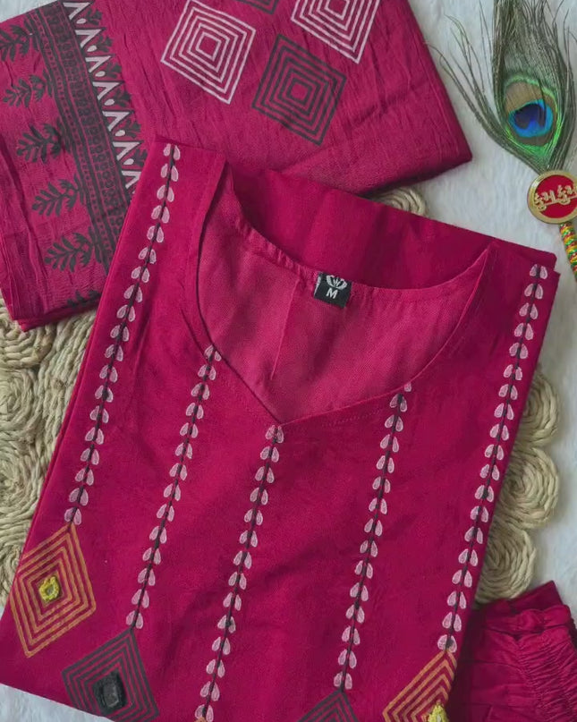 KR 400 Pink Cotton Hand Block Printed Readymade Dress