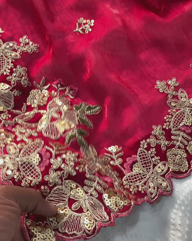 Kiara Rajkumari Red Fendy Chiffon Party Wear Saree Collection