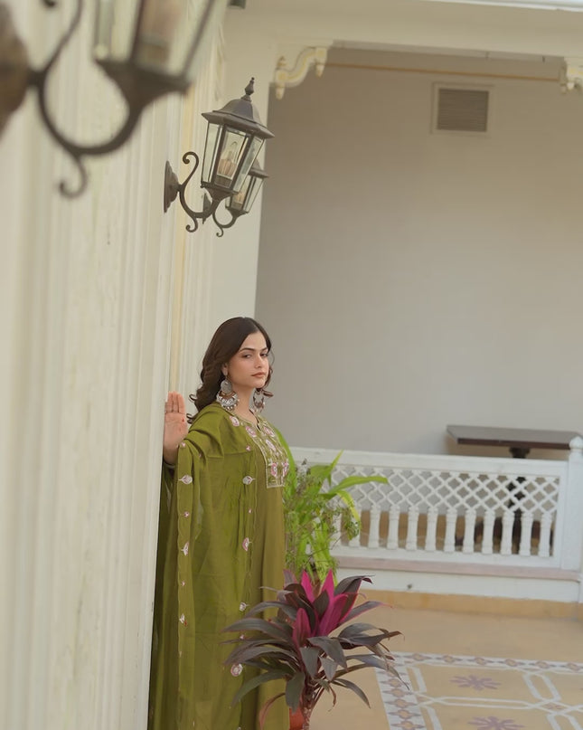 Lila 145 Olive Green Viscose Silk Readymade Suit 2026