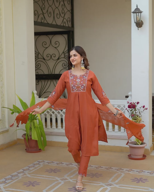 Lila 145 Orange Viscose Silk Readymade Suit 2026