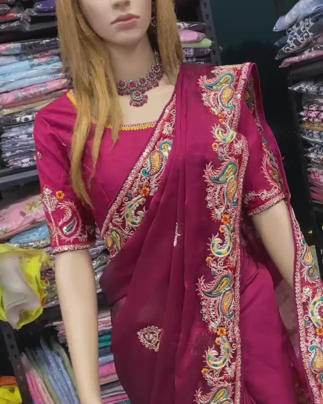 Kiara Sky Force Rangoli Silk Embroidery Party Wear Saree
