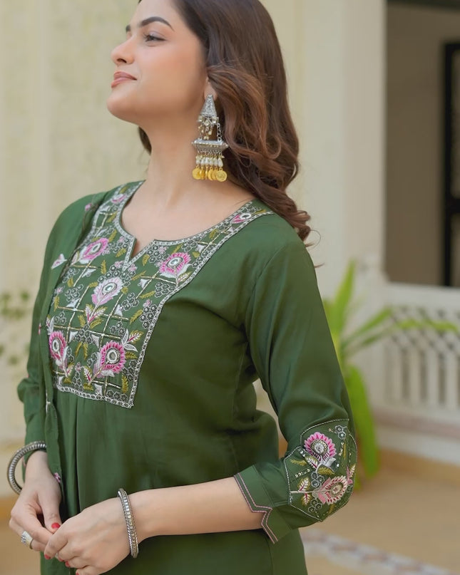 Lila 145 Green Viscose Silk Readymade Dress Collection