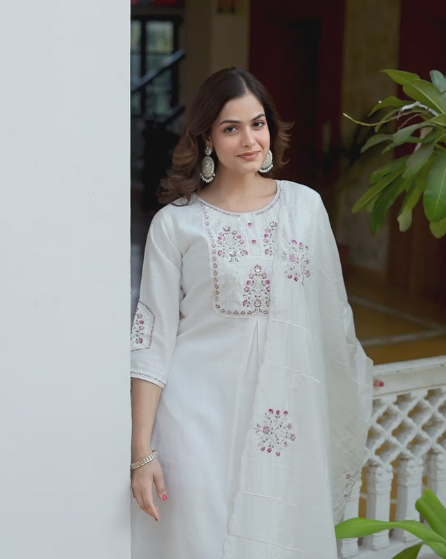 Lila 144 White Viscose Silk Designer Readymade Suit