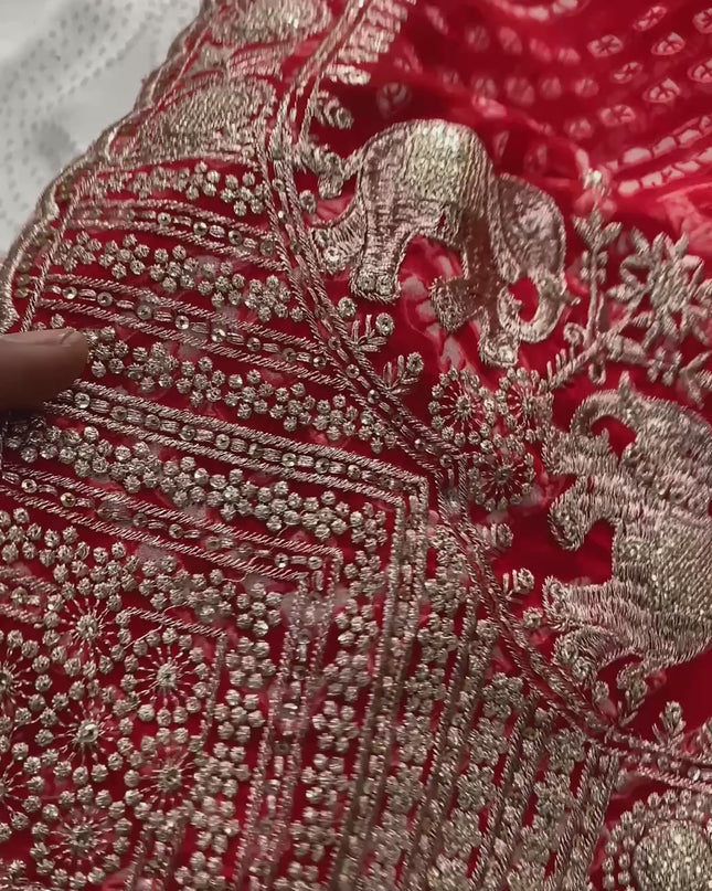 Kiara Priyal Red Georgette Bandhej Printed Embroidery Saree 2026