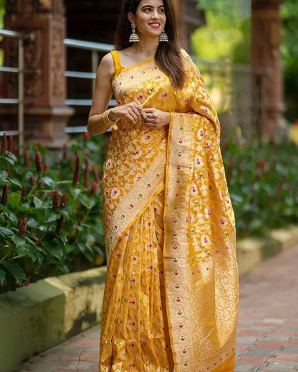 Rani 6080 Soft Lichi Silk Jacquard Work Haldi Festival Sarees