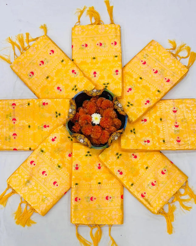 Rani 6080 Soft Lichi Silk Jacquard Work Haldi Festival Sarees