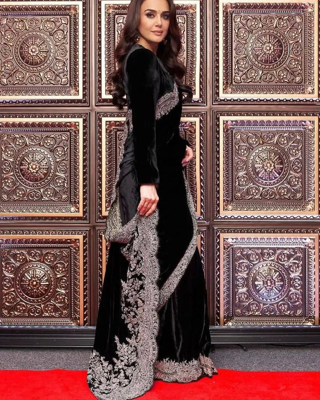 RBC 6043 Black Viscose Velvet Winter Bollywood Sarees