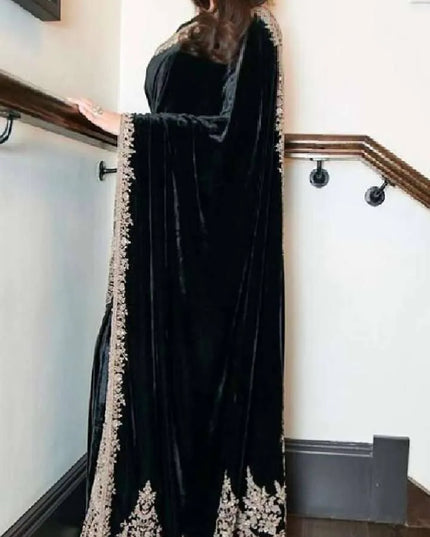 RBC 6043 Black Viscose Velvet Winter Bollywood Sarees