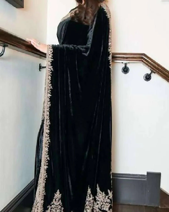 RBC 6043 Black Viscose Velvet Winter Bollywood Sarees