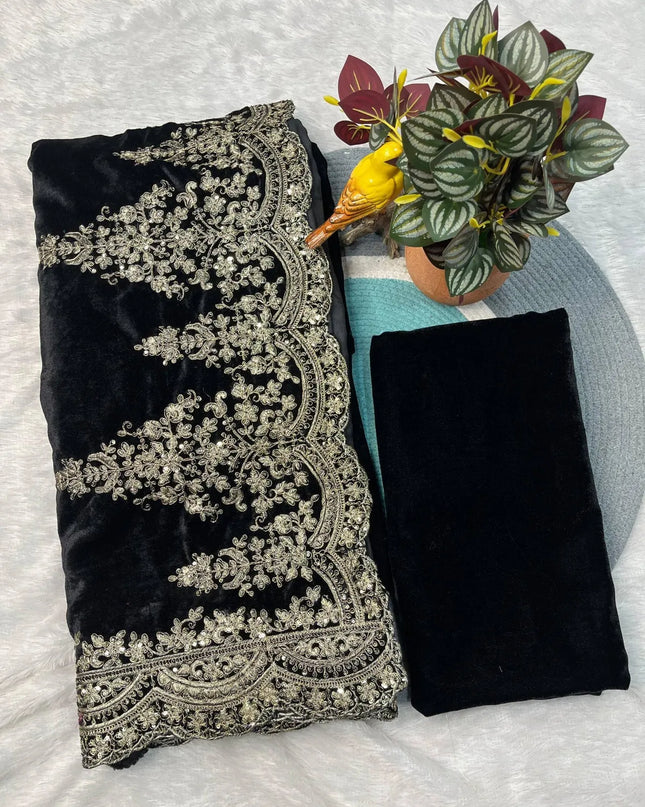RBC 6043 Black Viscose Velvet Winter Bollywood Sarees
