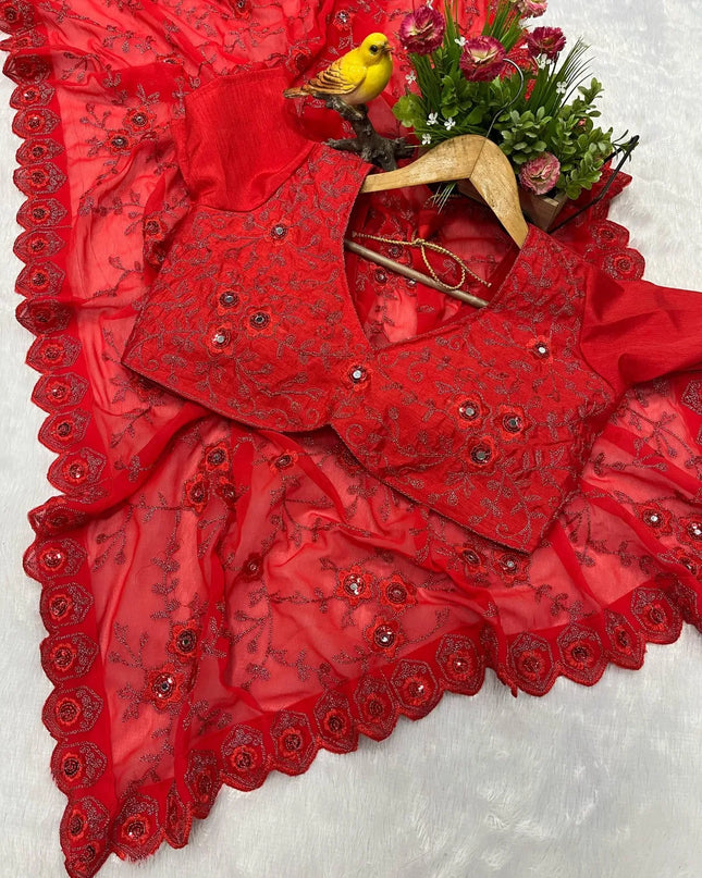 RBC Leela Red Faux Georgette Christmas Saree Collection