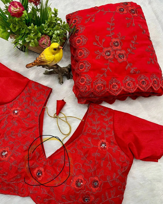 RBC Leela Red Faux Georgette Christmas Saree Collection