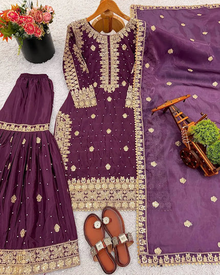 Sabina 5314 Natural Crep Silk Embroidery Wedding Readymade Dress