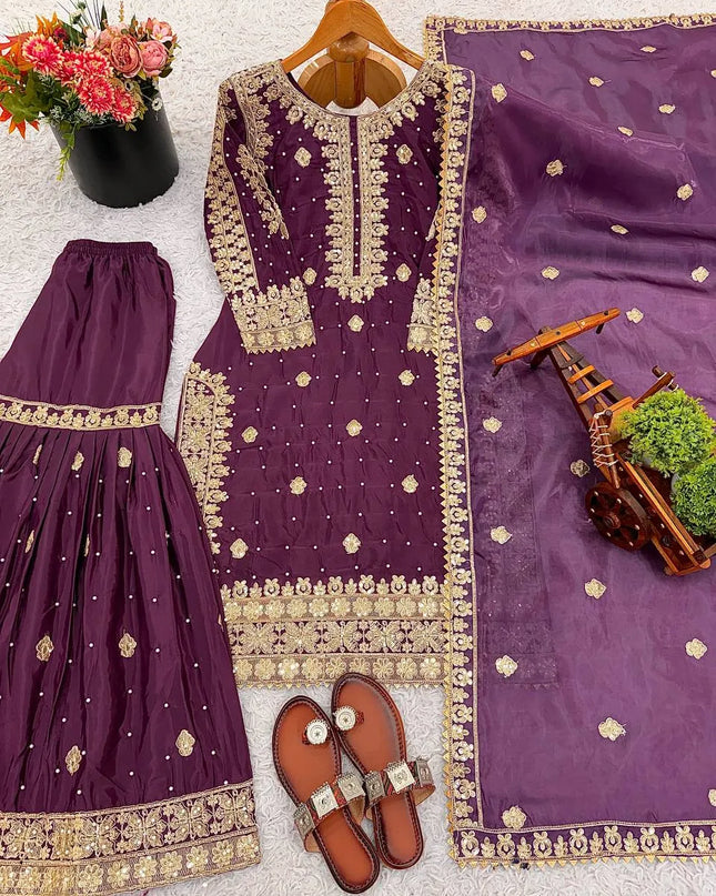 Sabina 5314 Natural Crep Silk Embroidery Wedding Readymade Dress