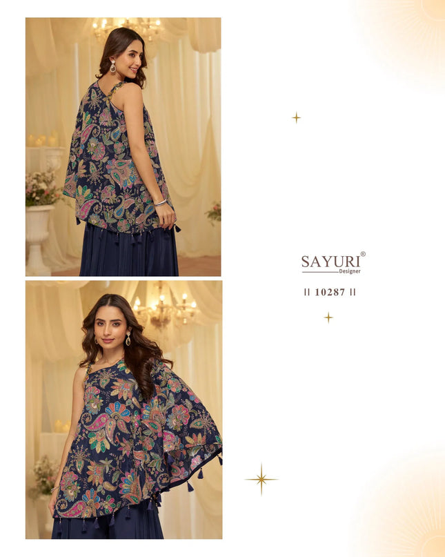 Sayuri Tamanna Navy Blue Viscose Designer Indo Western
