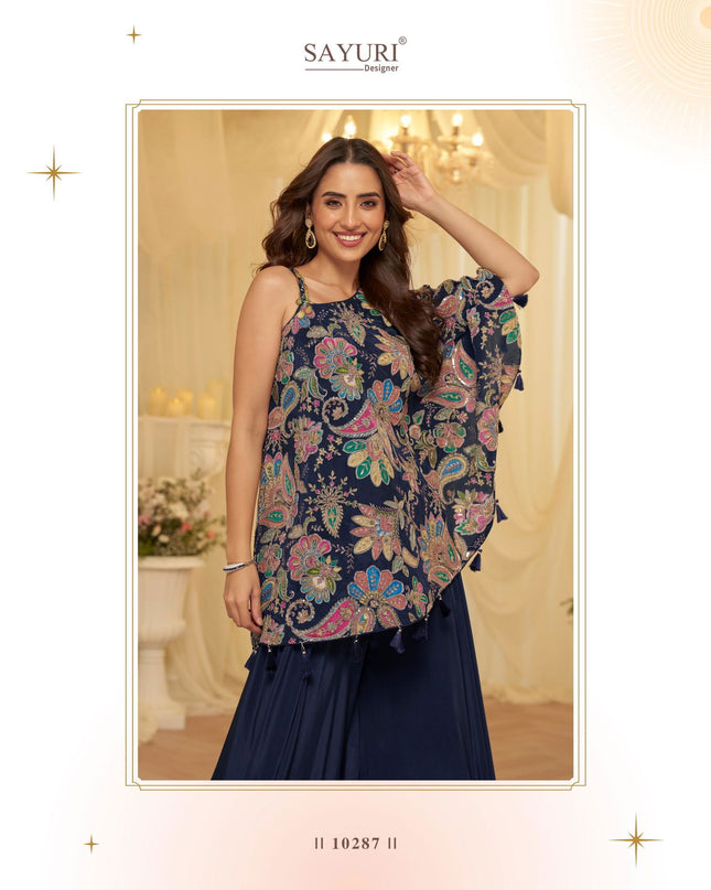 Sayuri Tamanna Navy Blue Viscose Designer Indo Western