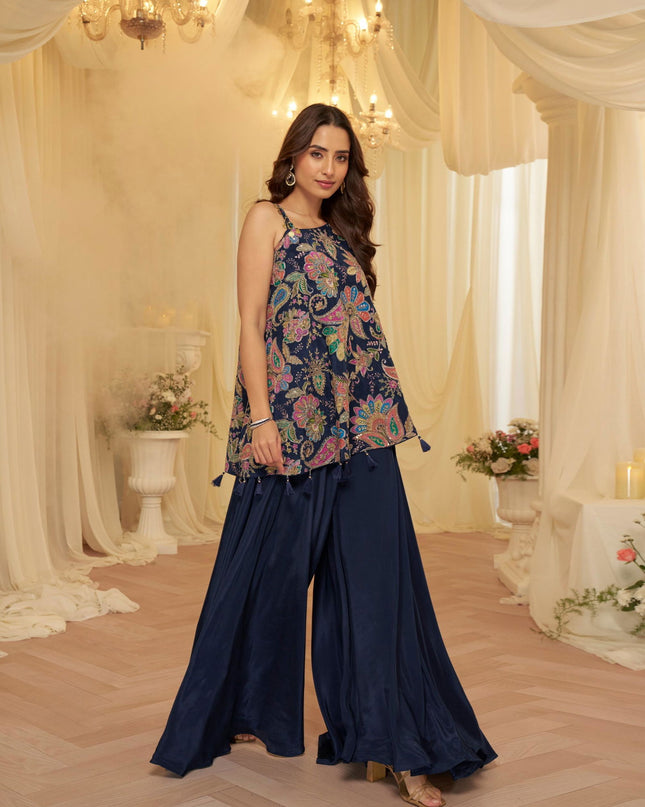 Sayuri Tamanna Navy Blue Viscose Designer Indo Western