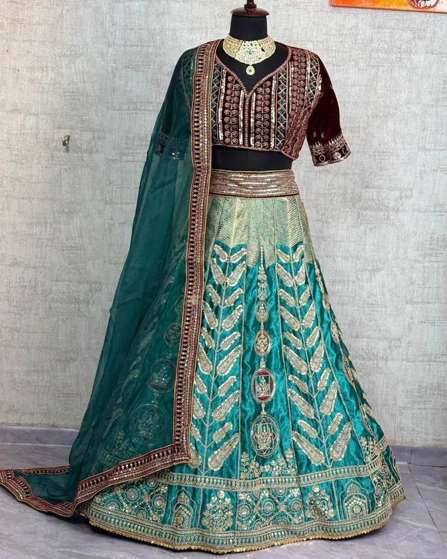 SBD 1806 Japan Satin Silk Sequins Embroidery Lehenga Choli