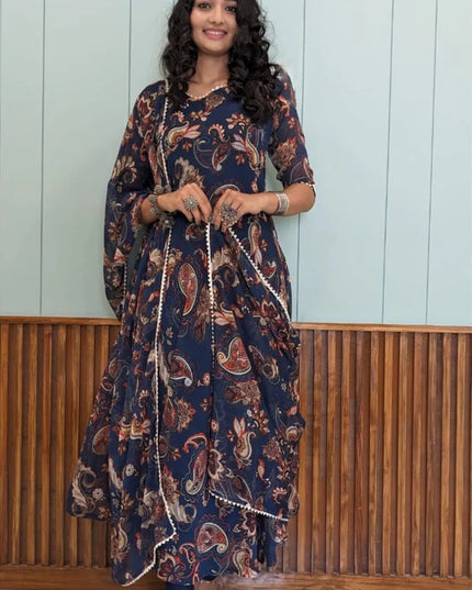 Shiv Vol 111 Nevy Blue Georgette Printed Kurtis