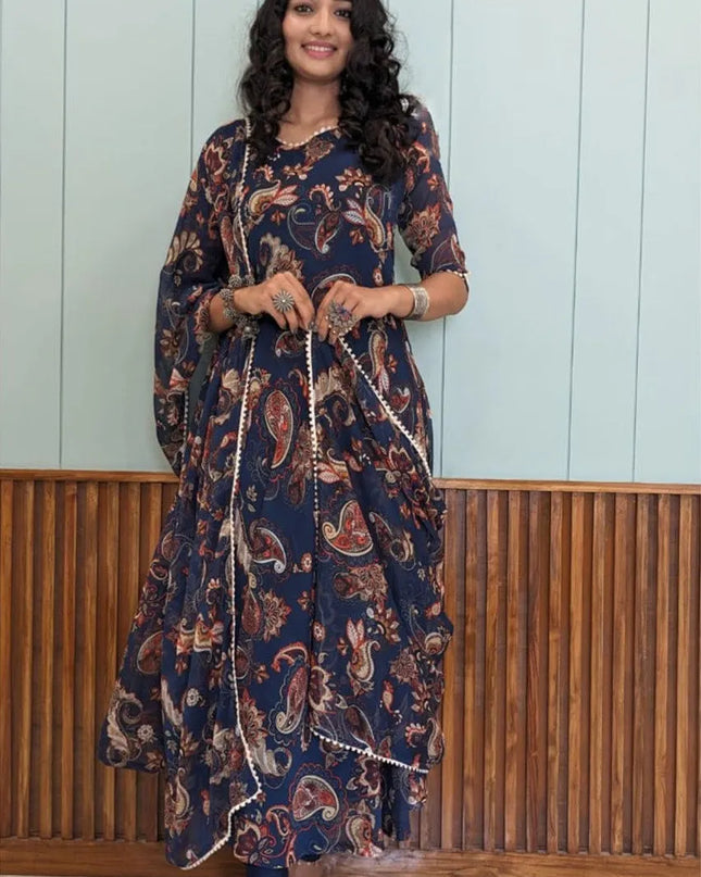 Shiv Vol 111 Nevy Blue Georgette Printed Kurtis