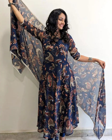 Shiv Vol 111 Nevy Blue Georgette Printed Kurtis