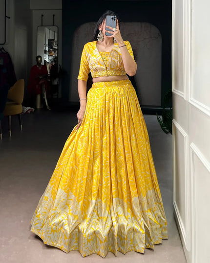 WMN 1127 Tasar Silk Printed Haldi Occasion Lehenga Choli