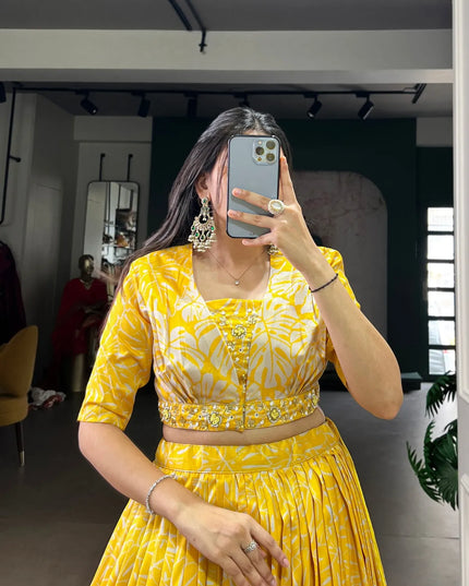 WMN 1127 Tasar Silk Printed Haldi Occasion Lehenga Choli