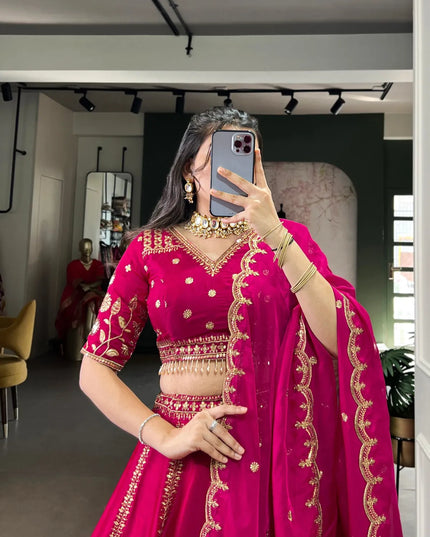 WMN 1459 Natural Silk Sequins Thread Lehenga Choli