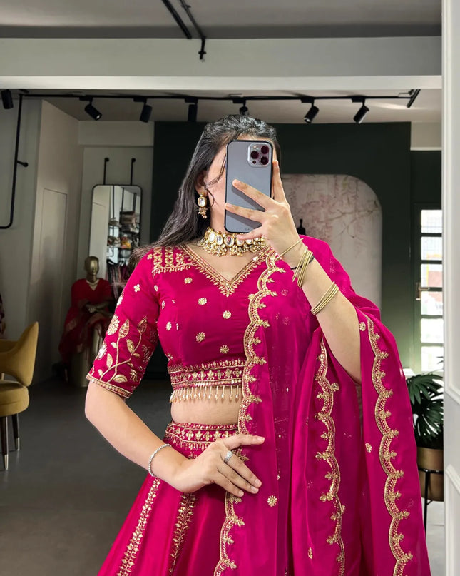 WMN 1459 Natural Silk Sequins Thread Lehenga Choli