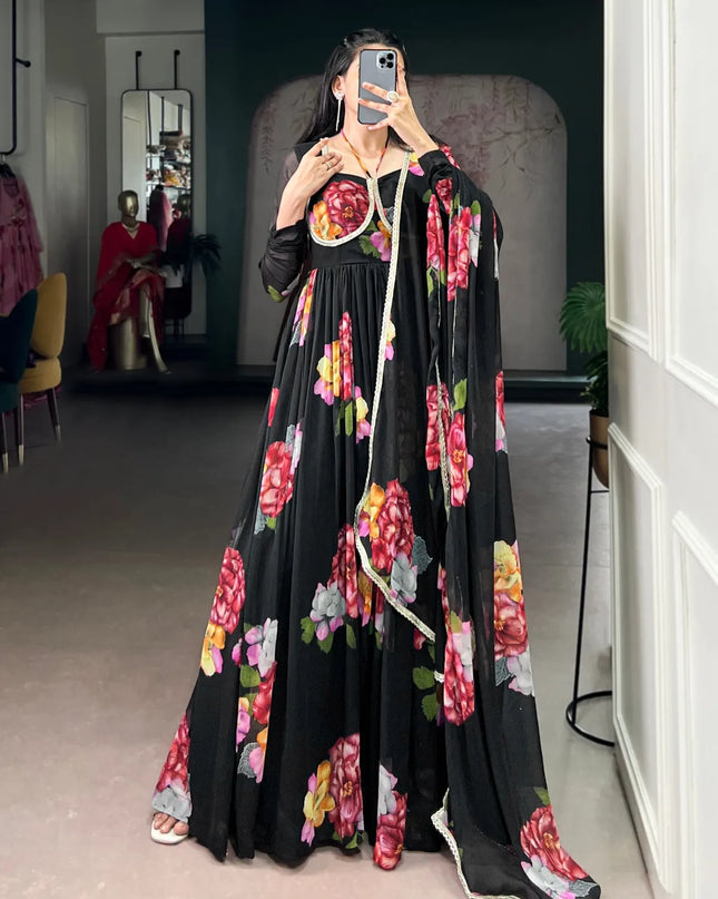WMN 5103 Chiffon Floral Printed Gown Festival Collection