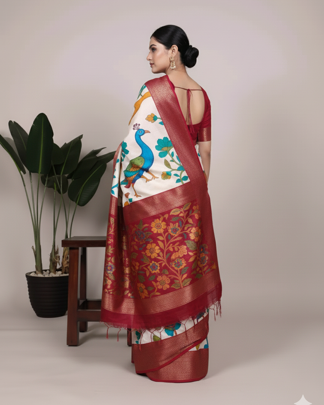 WMN  Tussar Silk Saree Online Maroon