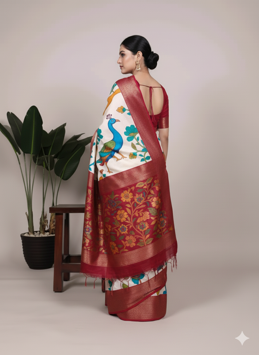 WMN  Tussar Silk Saree Online Maroon